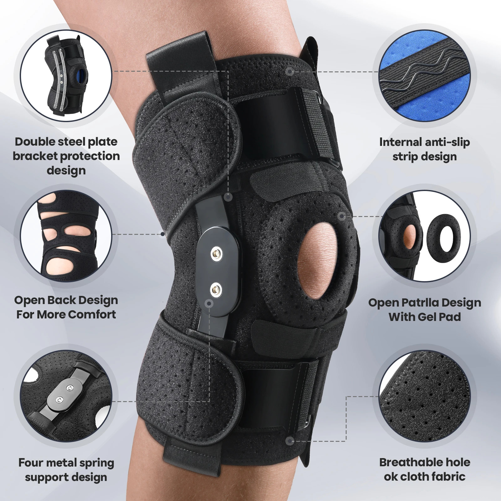 Hinged Knee Brace with Side Stabilizers Patella Gel Pads Knee Pain for Men Women Meniscus Tear Acl Mcl Injury Recovery 251023
