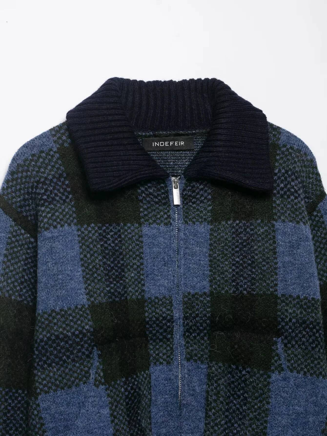 winter jacket women KONDALA 2025 Fall Winter Streetwear Knitted Women Fashion Christmas Plaid Elegant Zip Up Turndown Collar Ladies Coats