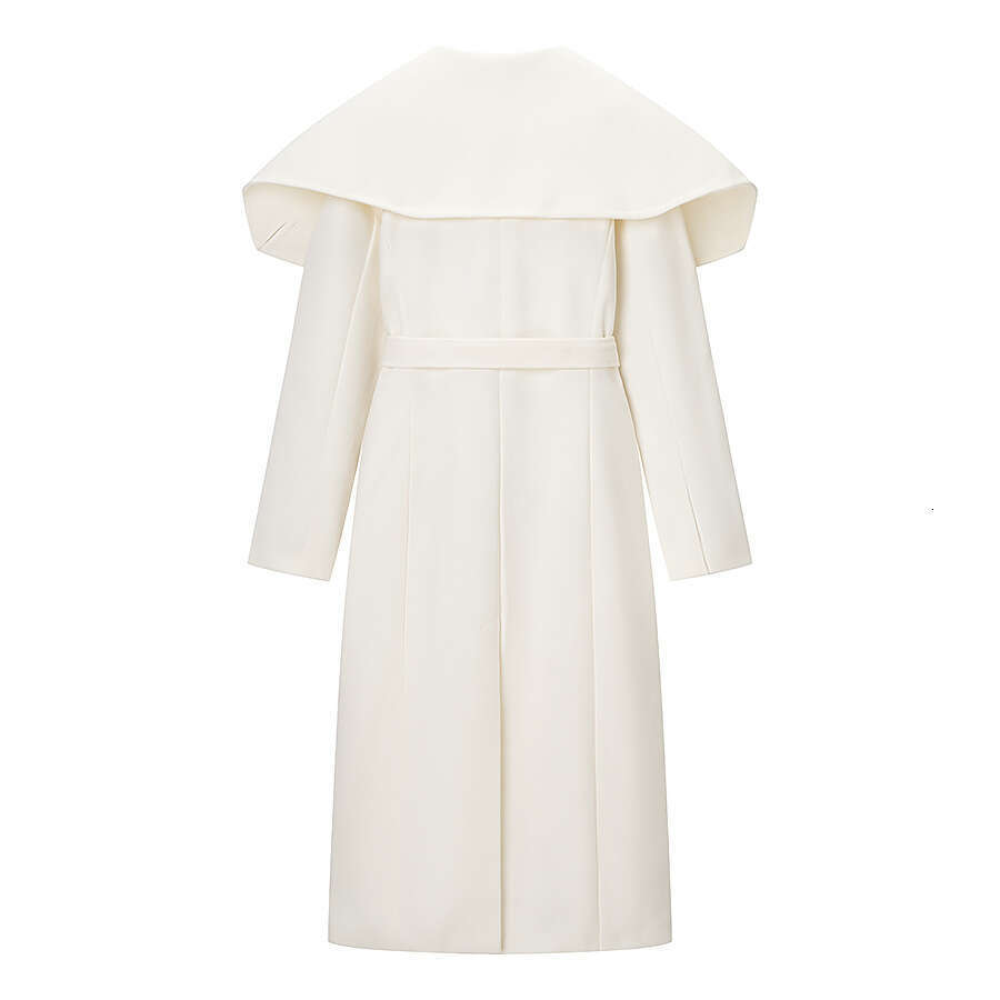 Elegant Women's Woolen Coat Lapel Full Sleeve Button Lady Long Coats With Belt 2025 Autumn Winter Fashion Female Streetwear