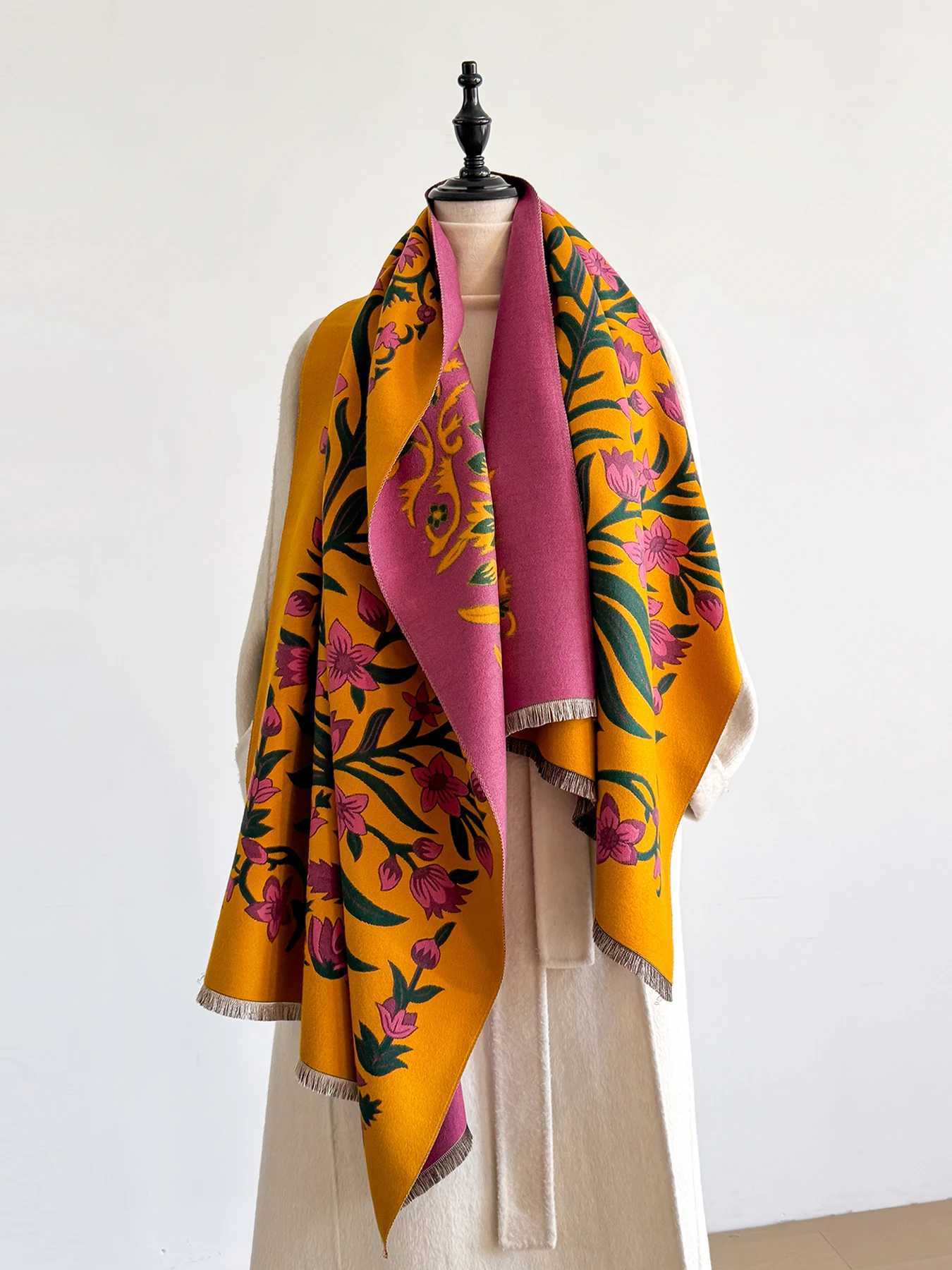 2025 Winter New Egant Wens Pattern Scarf Thick Faux Pashmina Doub Sided Shawls Warm Foard Fa Blanket WrapsW251027