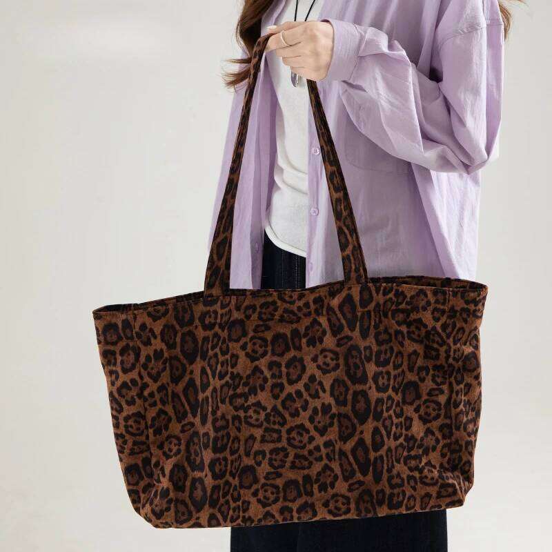 Fashion Large Capacity Women's Handbags Leopard Pattern School Work Shopping Tote Bag Retro Canvas Book Shoulder Bags Suotong1027