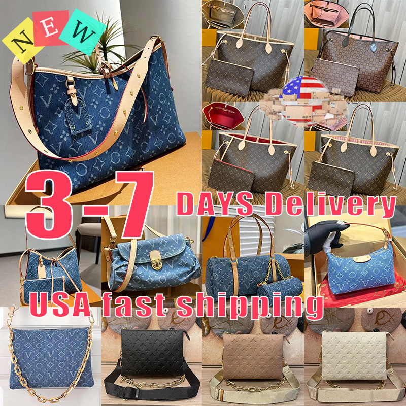 Blue denim designer bag LV New Neverfull handbag large capacity brand luxury bag letter print designer bag high-quality leather wallet Coussin Bag 01