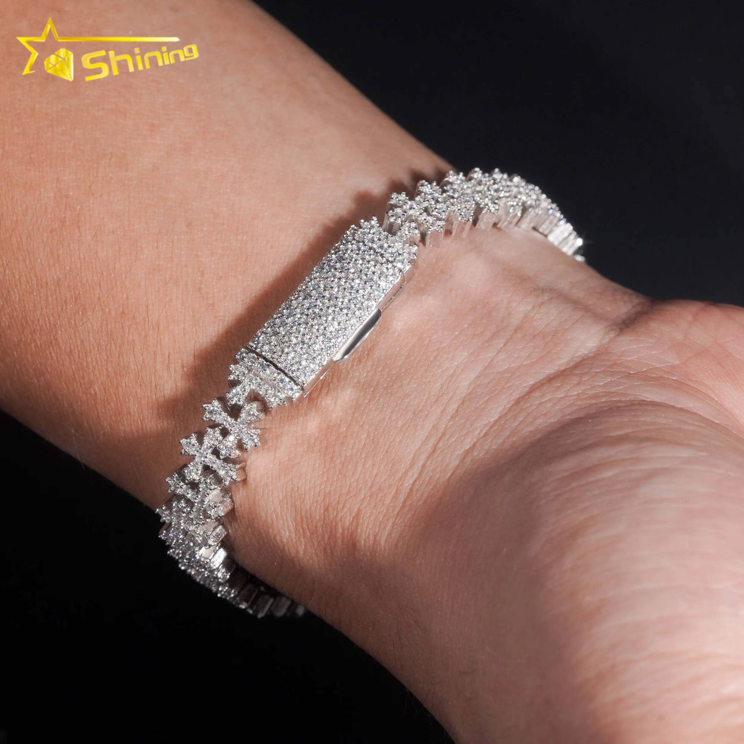 Luxury Small Size Cross Cuban Link Chain Sterling Silver 925 Moissanite Cross Bracelets Hip Hop Mens Jewelry