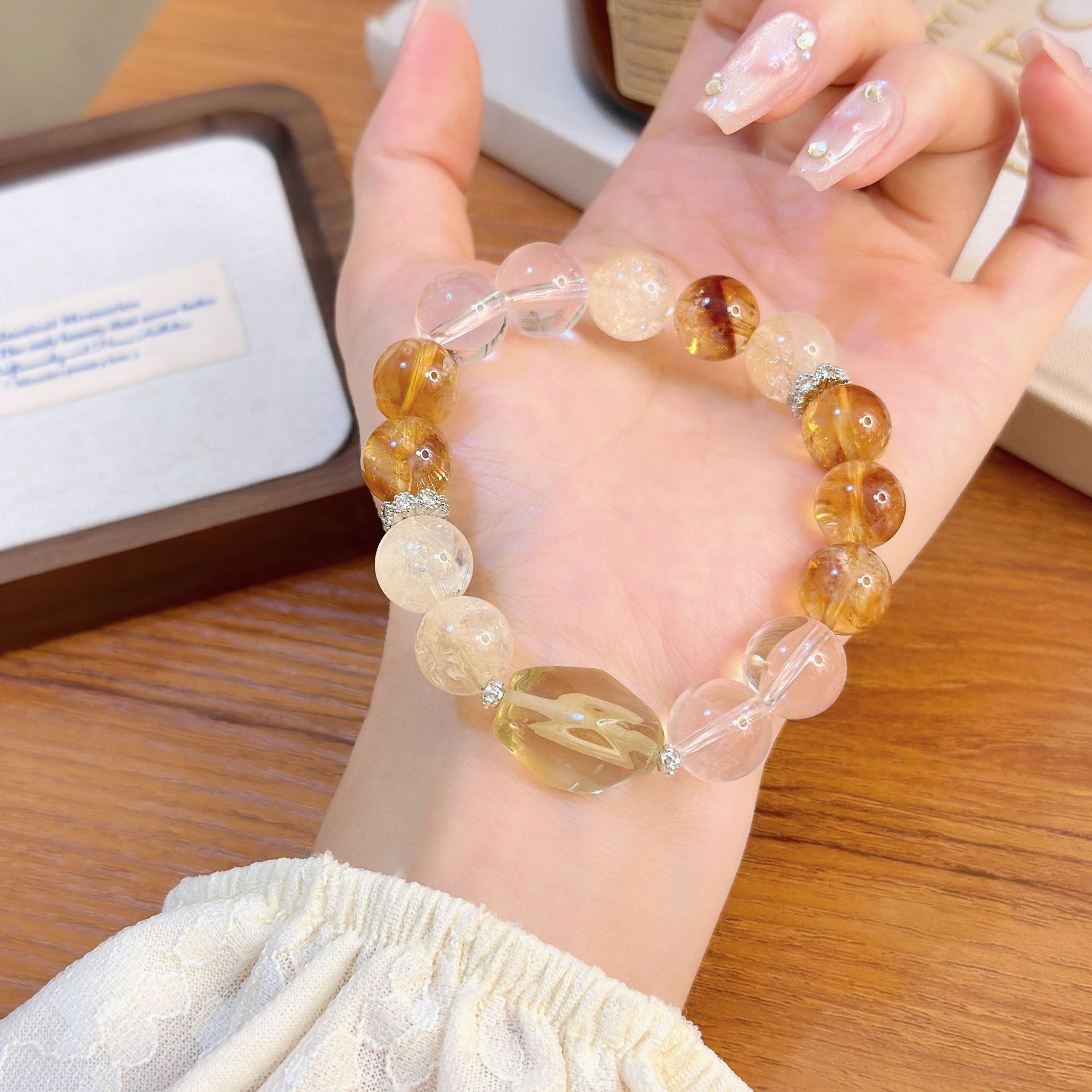 Elegant Crystals Jewelry: Combination of Yellow & Transparent Stones Handmade Bracelet