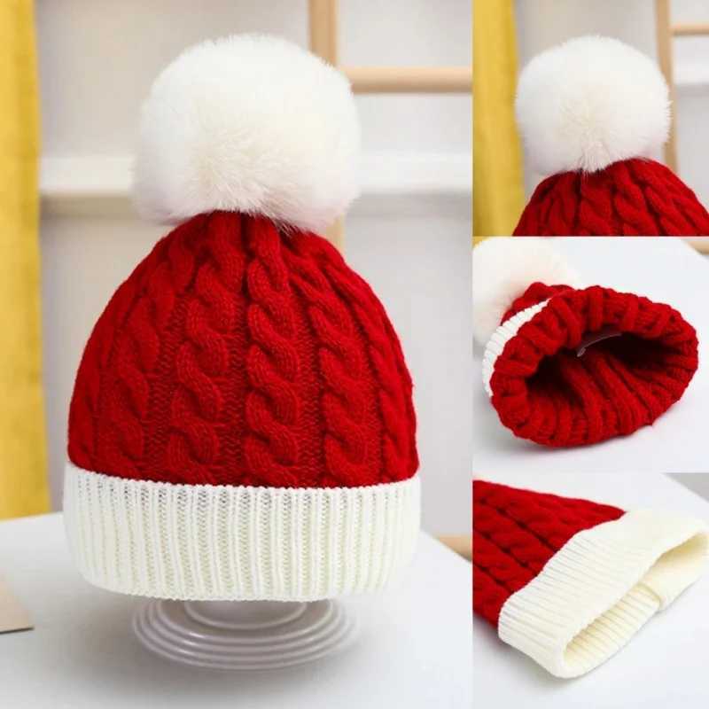 Christmas Santa New Year Hat Winter Warm Crochet Knit Beanies Skullcap Pompom Cap Bonnet Xmas Party Gift 2 Sizes For Adult KidsW251027