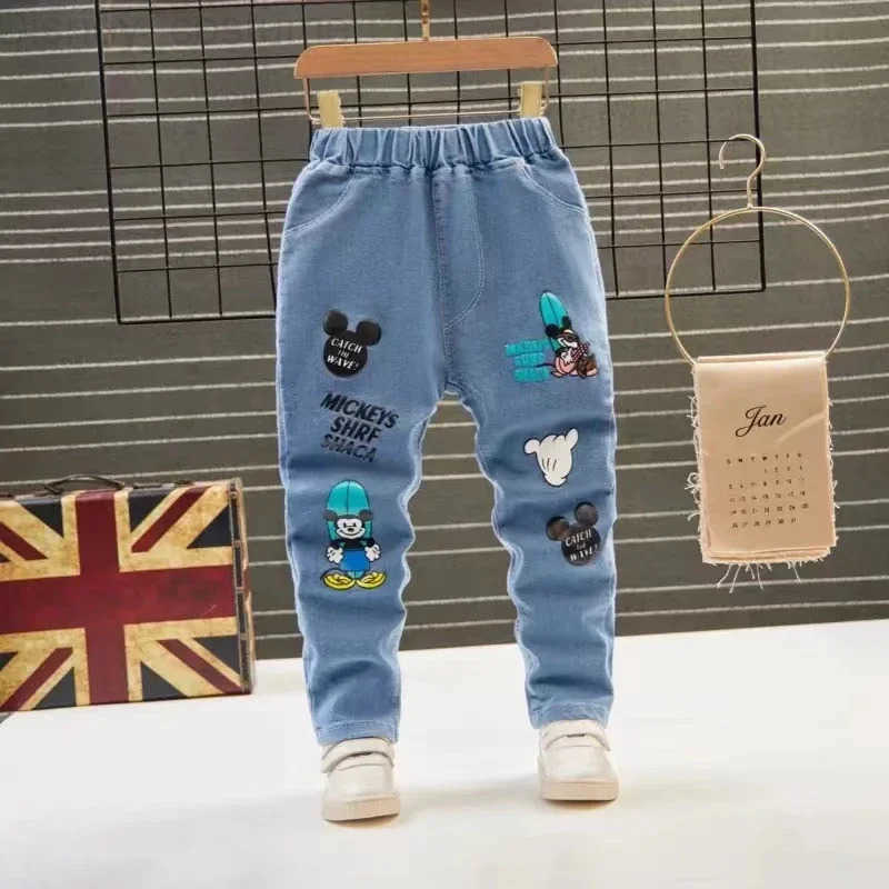 Disney Baby Boys Girls Pants Cartoon Mickey Minnie Mouse Spiderman Print Jeans Spring Autumn Childrens Skinny Pant Kid Long Trousers H251027