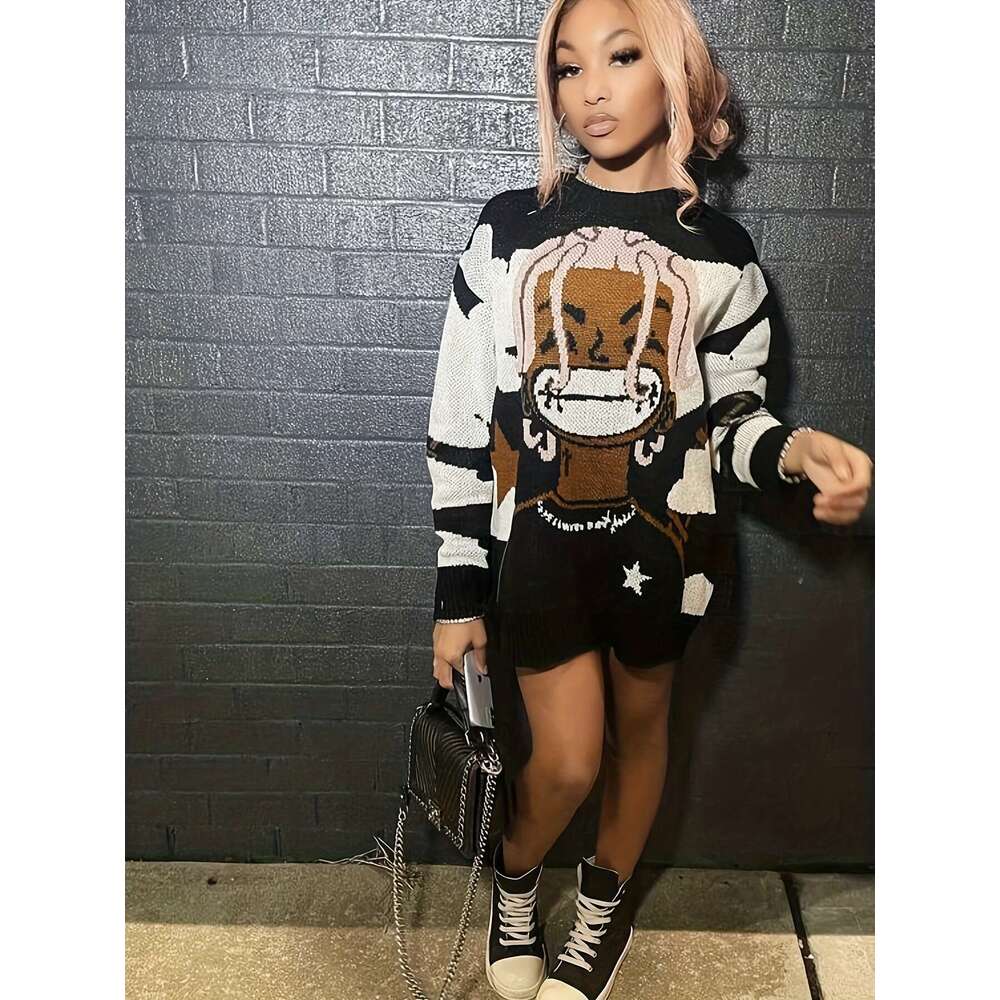 Punk Jumpers Women Long Black Khaki Autumn Winter Purple O-neck Spring Sweaters Jumpers Streetwear Y2k Tops Sweater Loose