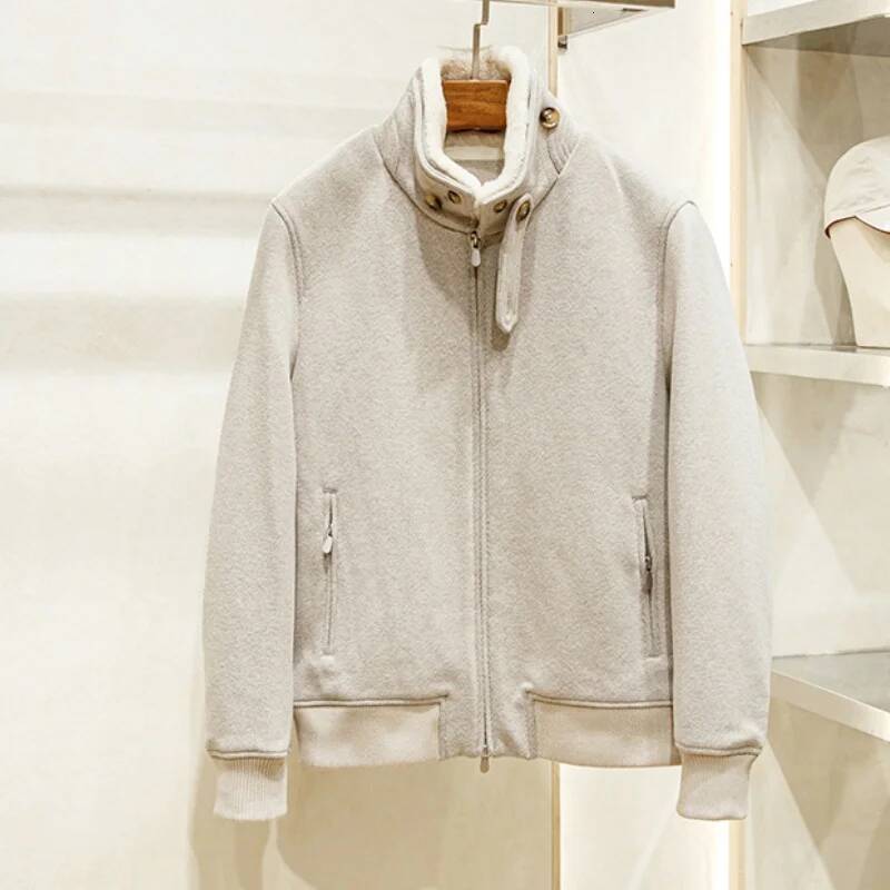 Wool Blend Stand-Up Collar Old Money Style Winter Autumn Men's Warm And Thick Cotton Coat