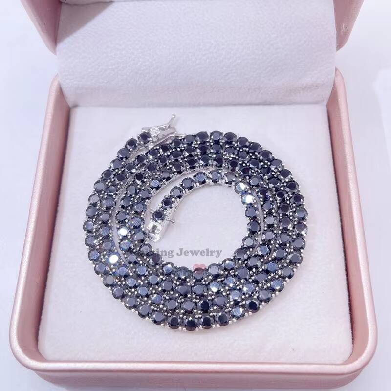 Sterling Silver White Gold Plating GRA 3mm 4mm VVS Black Moissanite Jewelry