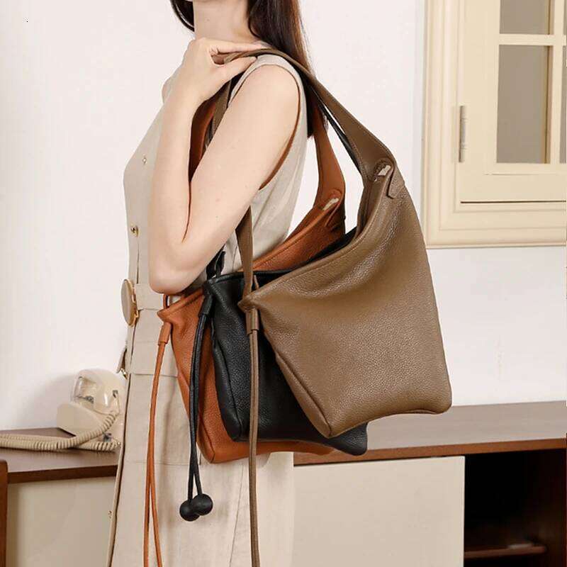 Burminsa Slouchy Genuine Leather Shoulder For Women New 2025 Designer Knotted Messenger Bags Hobo Ladies Handbags