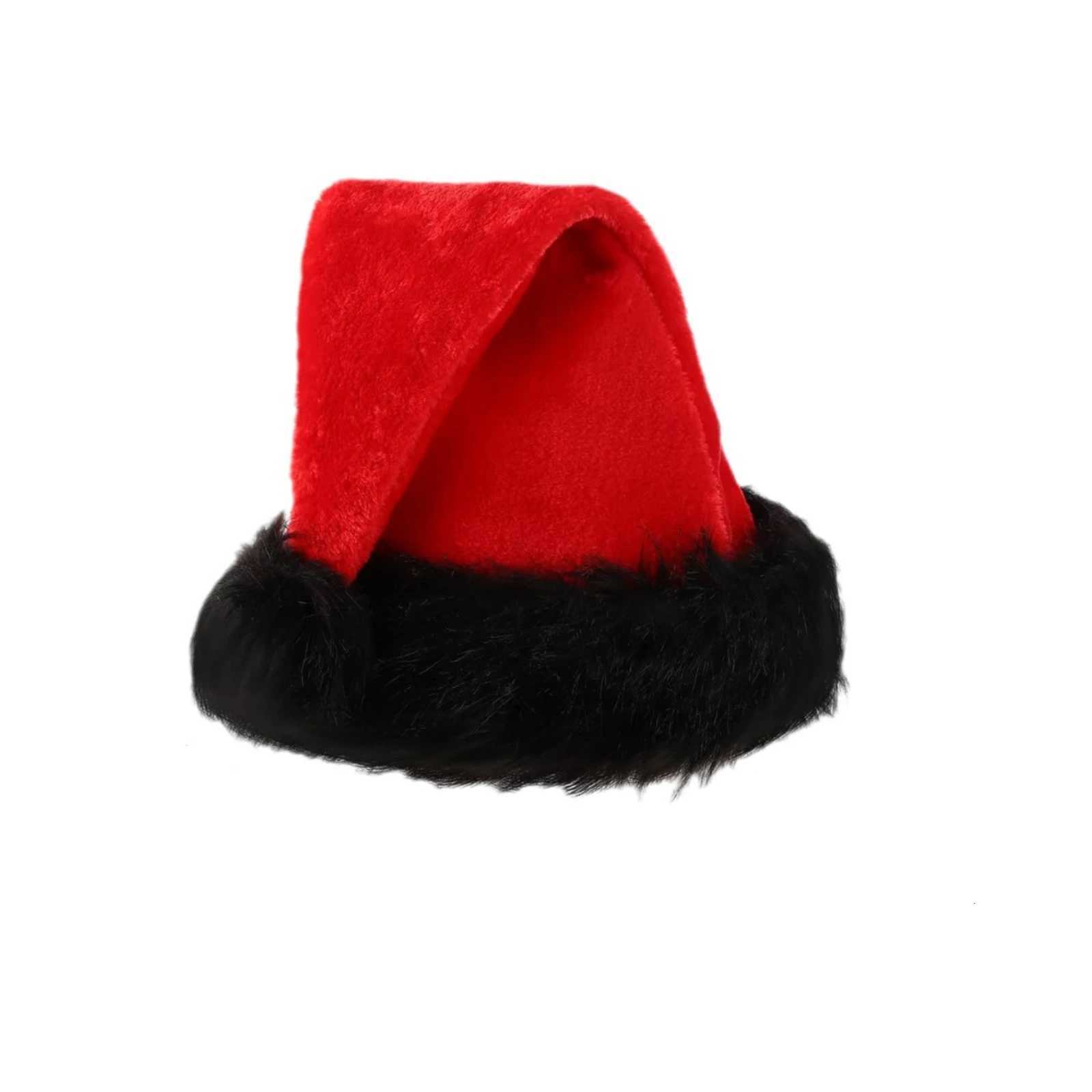 Red Christmas Hat for Adults Plush Style with Black Brim Holiday Costume Prop Decoration Cute Small Gift for FriendsW251027