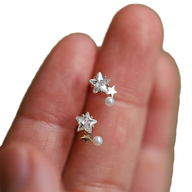 Earrings Designer luxury earring Pure silver 14K Gold Plated Small Star Shell Pearl Cute Curved Mini Earrings for Women Ins