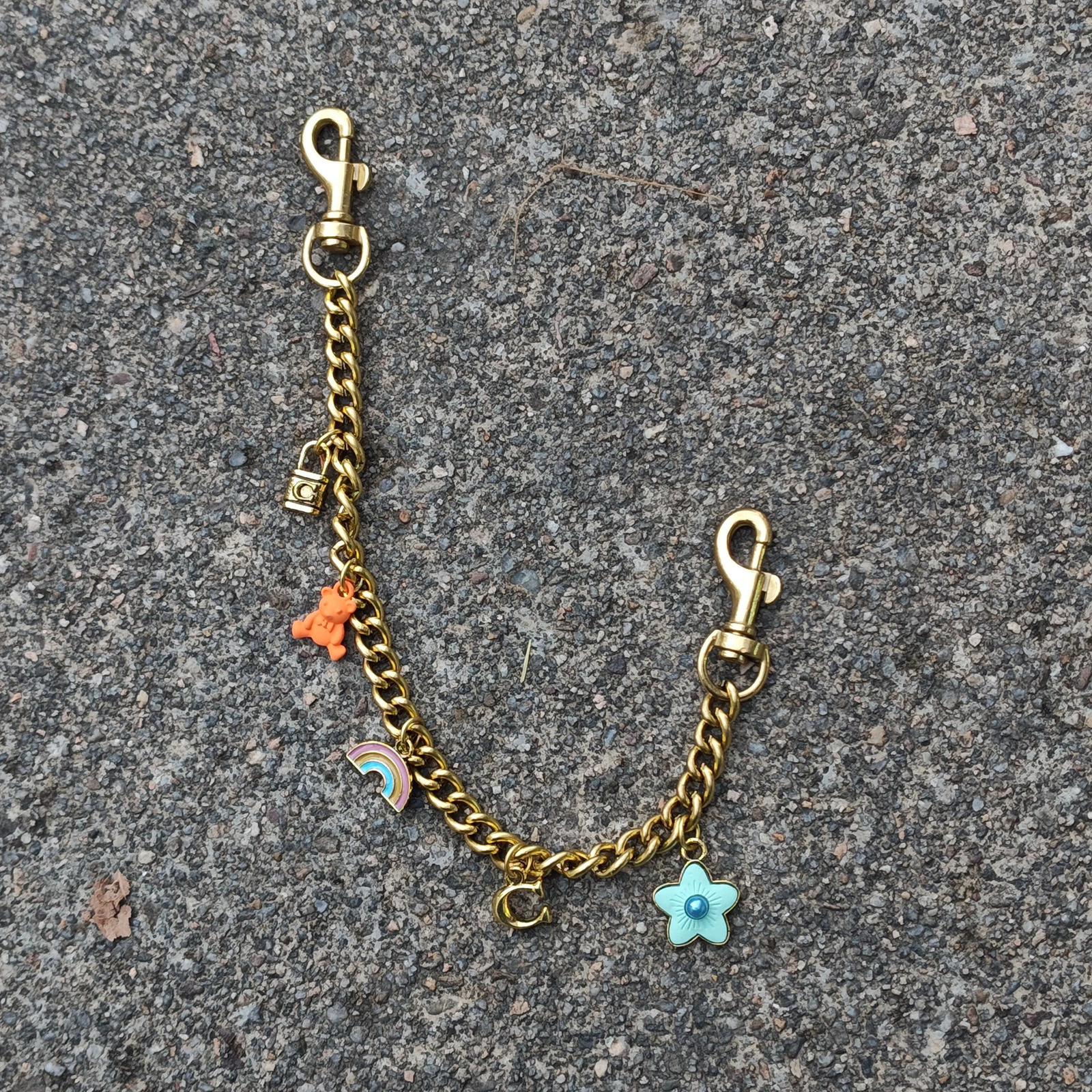 Fashionable SilverGolden Little Bear Rainbow Flower Bag Chain Charm Handbag Keychain Accessory Gift 251023