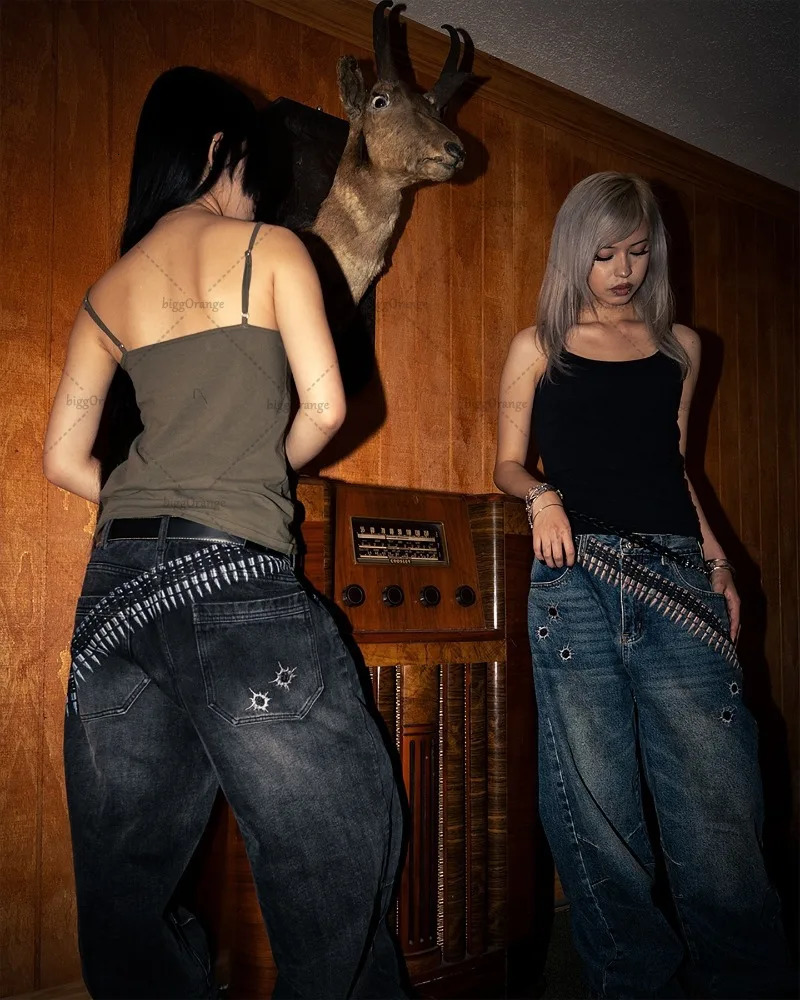 Hiphop Vintage Harajuku Street Loose Straight Wideleg Pants Women Casual Y2K Fashion Oversized Washed Highwaisted Jeans Men 251027