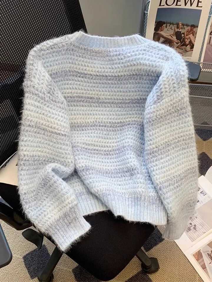 Zoki Women Chic Rainbow Sweater Loose Cute O Neck Long Sleeve Knitted Jumpers Fall Winter Lazy Wind Japan Fashion Sweet PulloverT251027