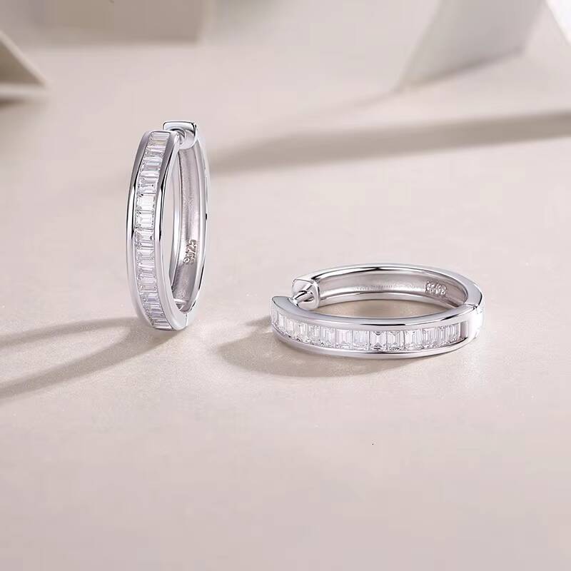 Classic Female Fashion Hypoallergenic S925 Sterling Silver Moissanite Earrings Emerald Cut Moissanite Hoop Earrings