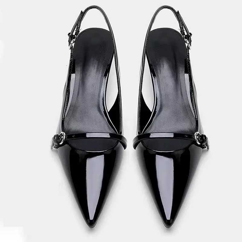 Black Bow Knot Stiletto Pumps For Women Summer Point Head Thin Heel Slingbacks Sandals Womens 2025 New Sweet Middle Heel ShoesXJ251027