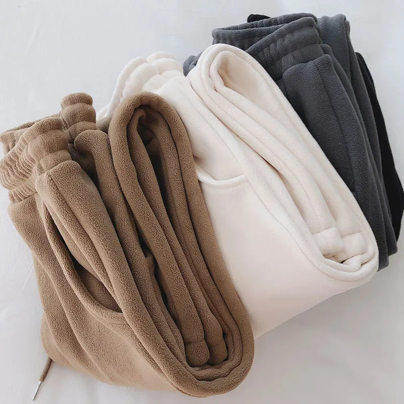 Thick Warm Fleece Lined Wide Leg Casual Sweatpants Womens Autumn Winter plus Size Cuffed Slimming Loose Fit Sport Pants 251027