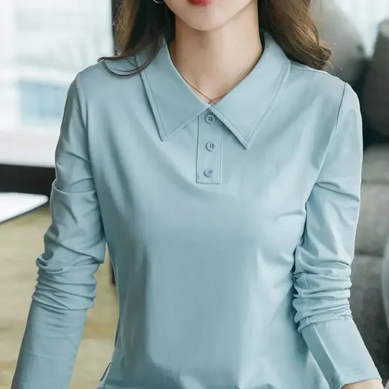 High Quality Tshirts 100 Cotton Female Tee Long Sleeve With Collar Korean Clothes Basic Pretty Original Womens Polo 251027