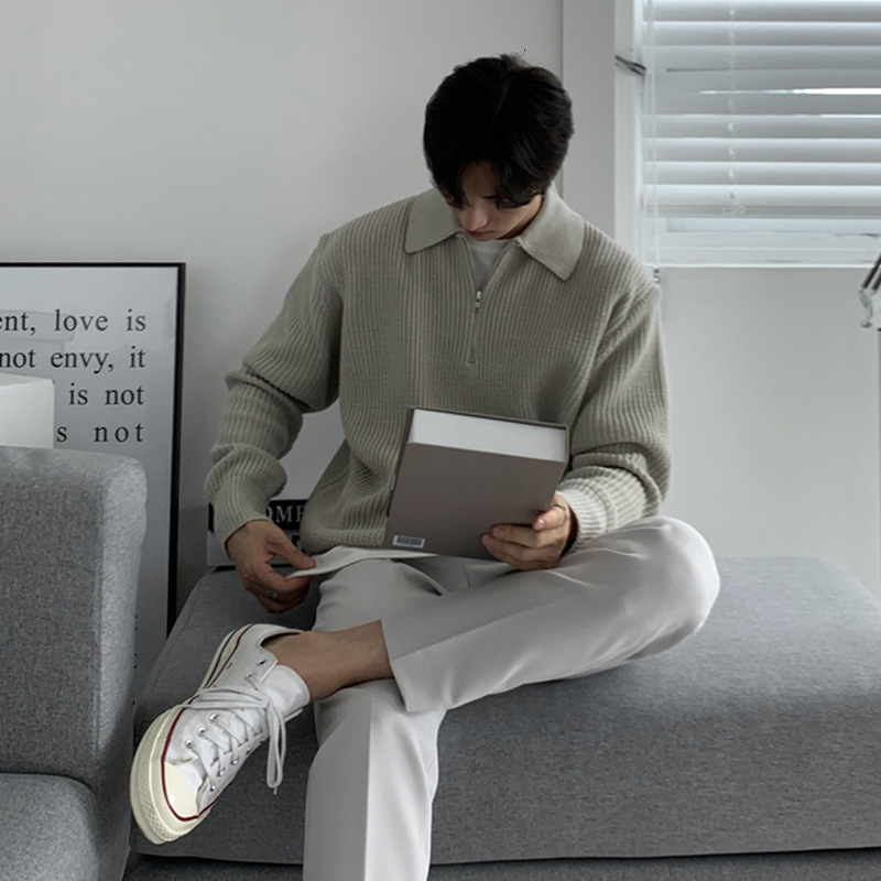 Artistic Knitted Sweater For Men Turn-down Collar Sweater Loose Fit Men's Designer Sweater Clothing Half-zip Polo Collar Spring Autumn Jacket Ver