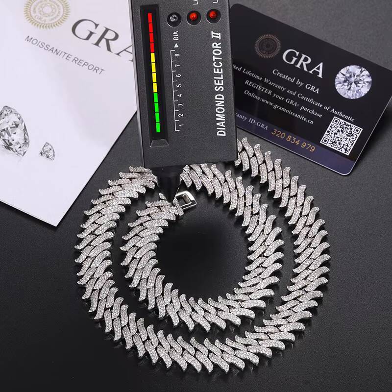 Pass Diamond Tester 16mm 925 Sterling Silver VVS Moissanite Diamond Iced Out Thorn Miami Cuban Link Chain Necklace for Men