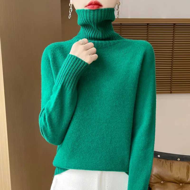 Womens Clothing New Fashion Autumn And Winter Merino Wool Pullover Solid Color Long Sleeve Basic Thermal Top 100 Wool SweaterT251027