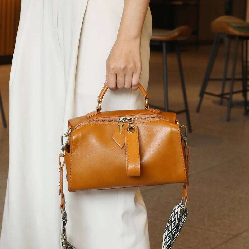 Burminsa Cowhide Genuine Leather Pillow Small Shoulder Crossbody Bags For Women 2025 Designer Wide Strap Ladies Handbags