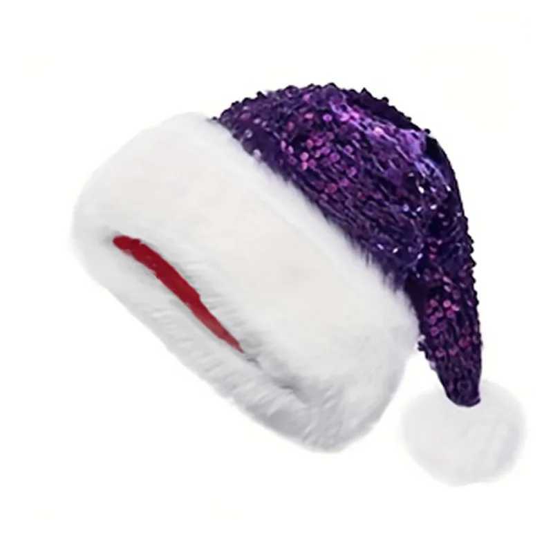 Glitter Santa Claus Hat Sparkly Thickened Velvet Sequin New Year Xmas Cap Unisex Soft Glitter Christmas HatW251027