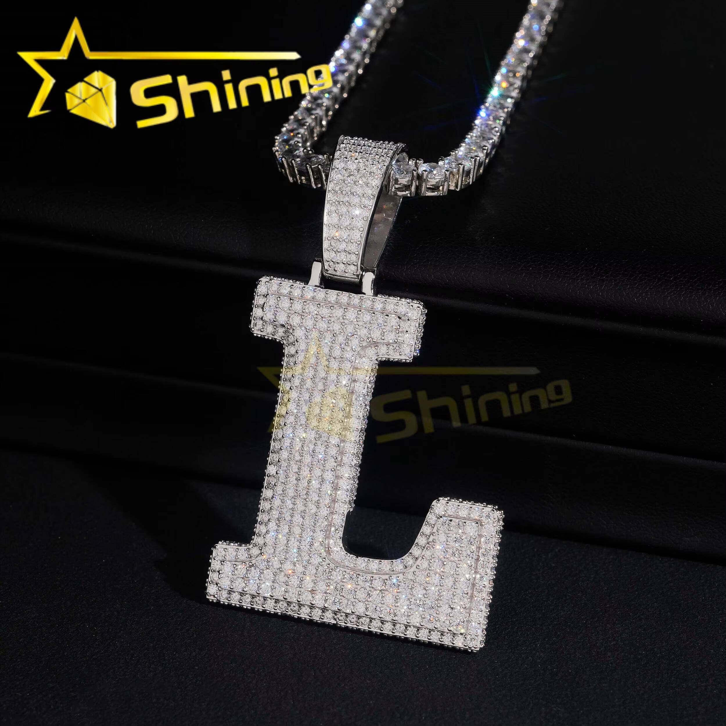 Hot Sale Vvs Moissanite Diamond Iced Out Pendant Pass Diamonds Tester 925 Silver Initial Letters Pendant Fine Jewelry