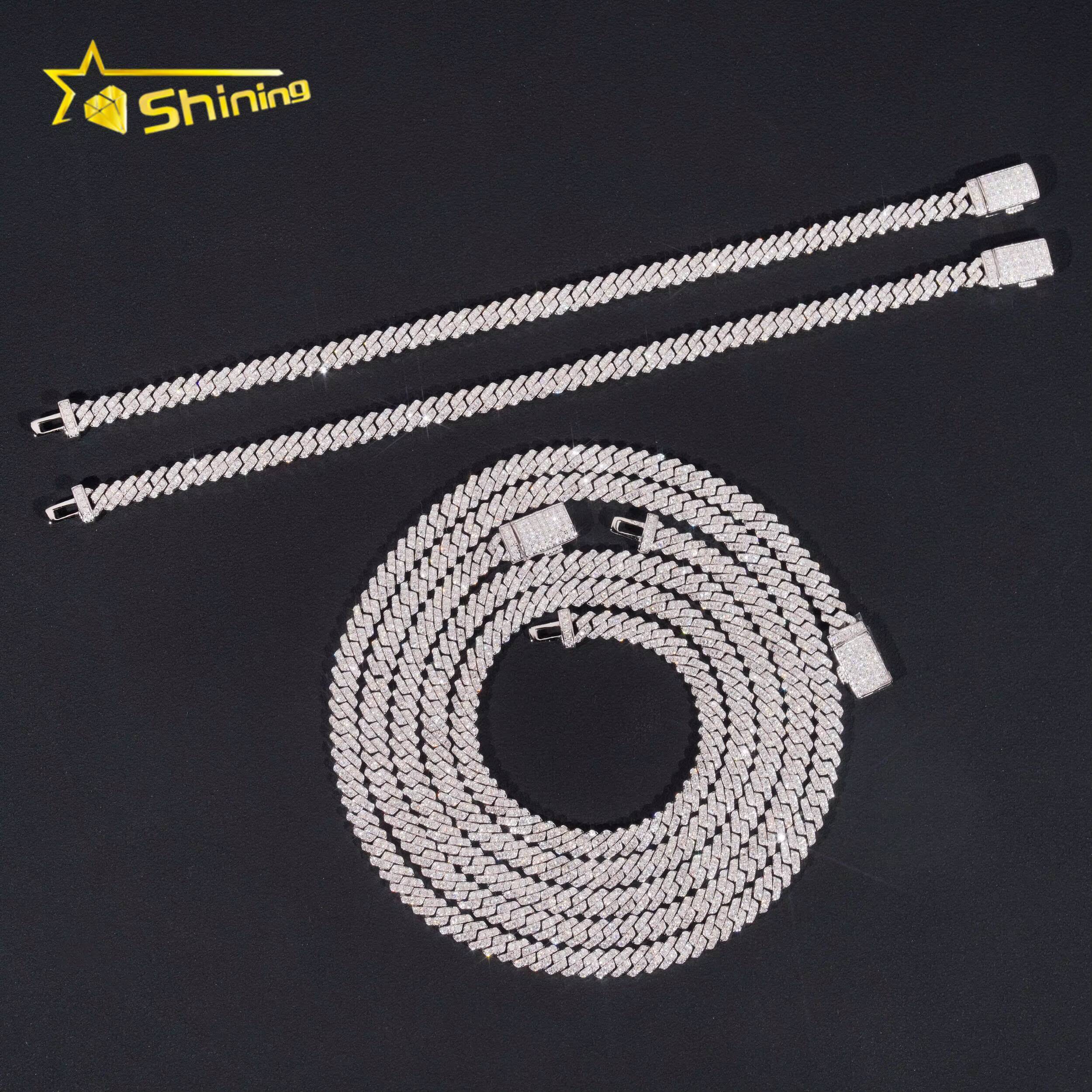 Hot Sale RTS Cuban Chain 5mm ONE ROW Moissanite Pass Diamond Tester 925 Silver Gold Plated Cuban Link Chain Fine Jewelry