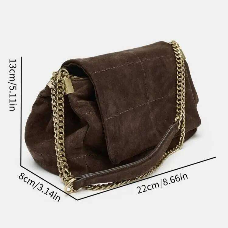 Women's Suede Shoulder Bag With Chains, Vintage Quilted Sling Bag, New Fashion Design Handbags For Ladies
