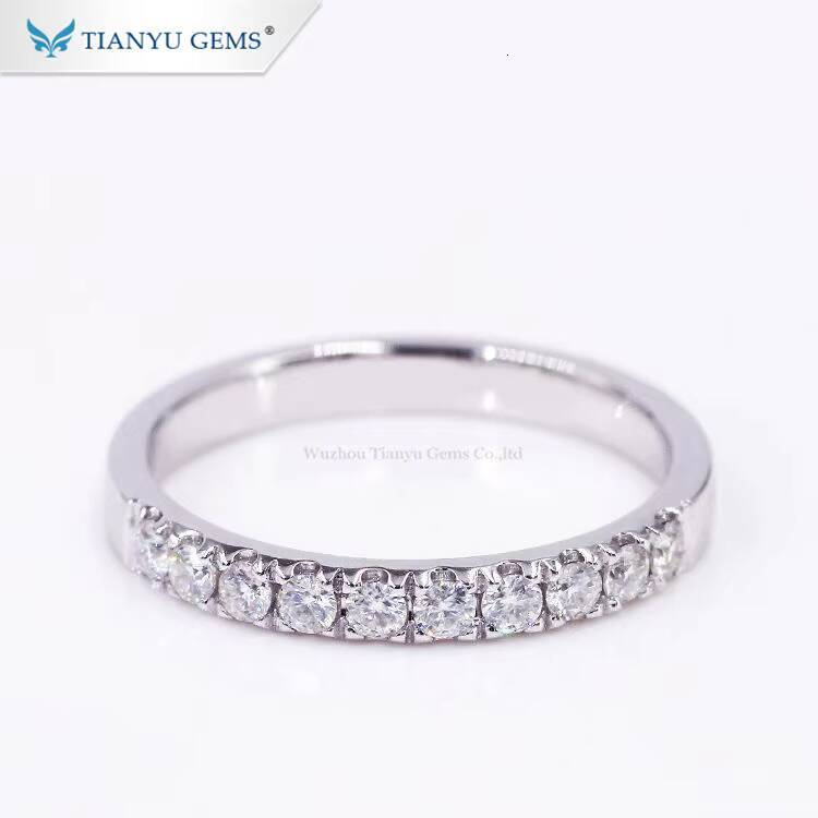 Tianyu Gems 18k White Gold Half Eternity Rings 2mm Round Cut Moissanite D Colorless Gemstone 14k Wedding Band Ring for Women