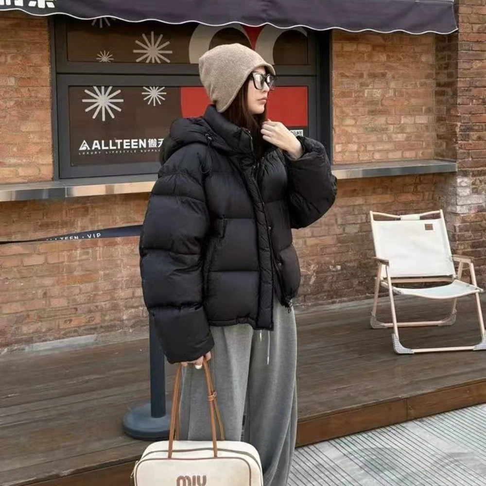 Down Jacket Fashion Autumn Winter Clothe Hooded Loose Thick Warm White Duck Coat Female Short Puffer Women 251015