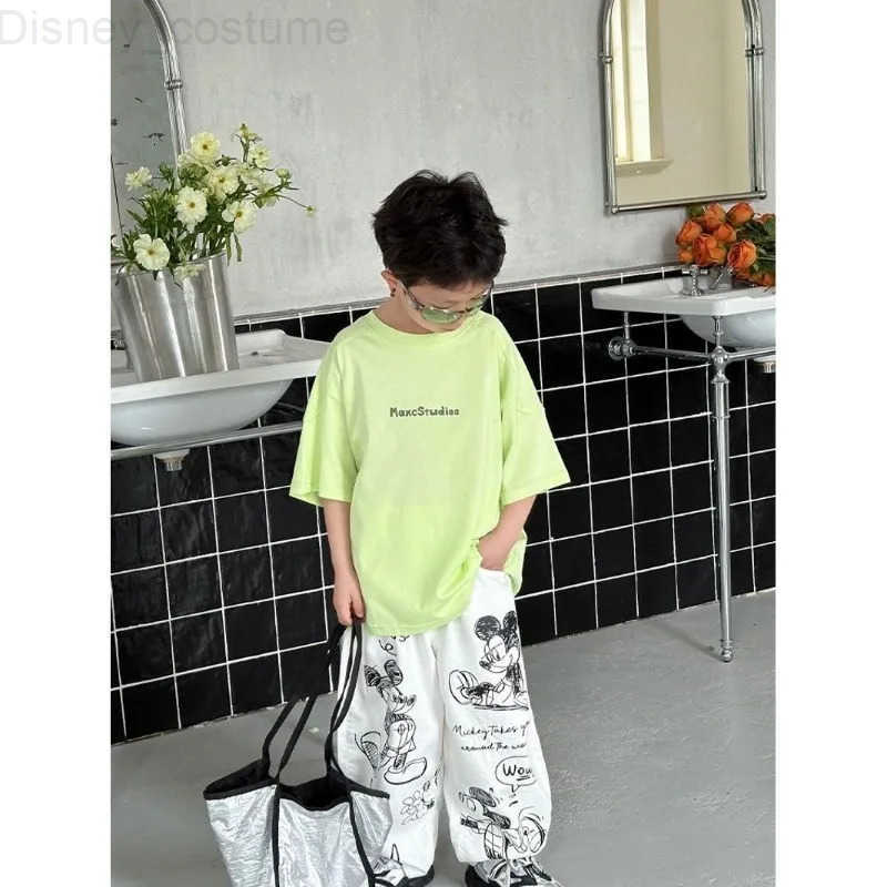 Disney Mickey Kids New Cute Fun Creative Cartoon Graffiti Pattern Fashion Personality Loose and Comfortable MidRise Pants H251027