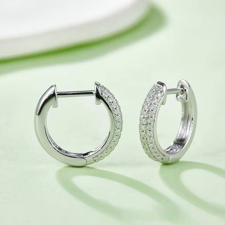 Classic Hot Sale 925 Sterling Silver 10MM 0005CT Round Moissanite Three Row Hoop Earrings for Women Half Earrings