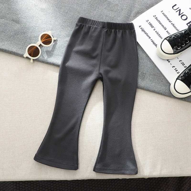 Korean Style Girls Elastic Legging Spring Autumn Solid Color Flat Waist Micro Flare Pants For ToddlersT251027