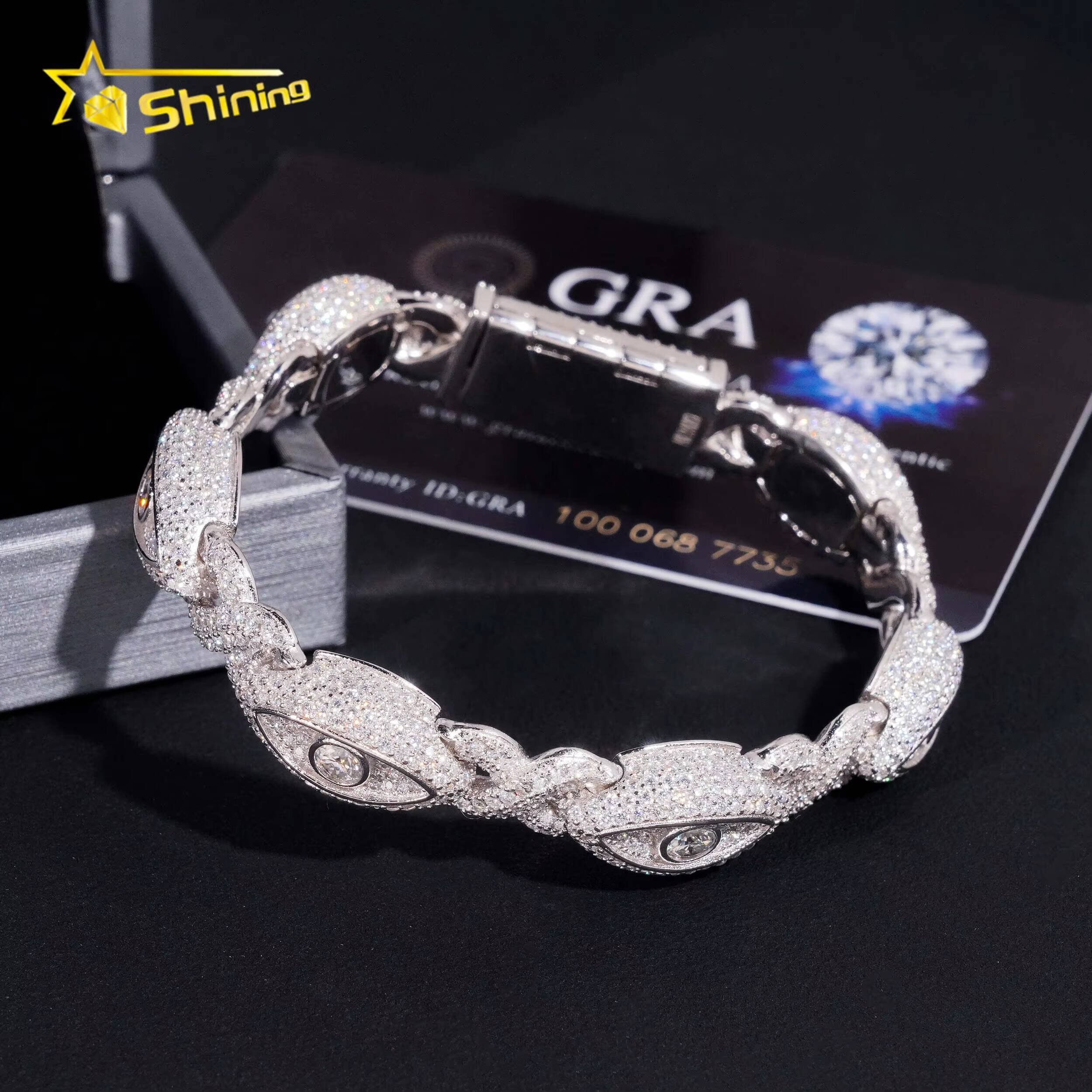 Hot Selling 925 Sterling Silver Hip Hop Iced Out Infinity Eye Moissante Cuban Link Bracelet