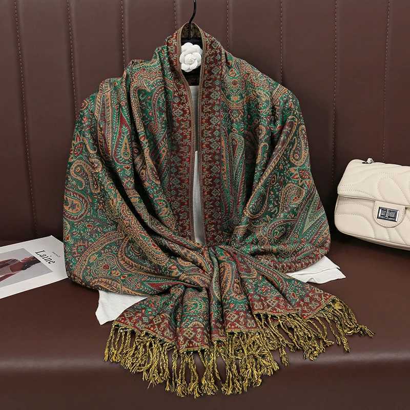 T792 Luxury Fashion Bohian Paisy Designer Thick Ethnic Sty Jacquard Scarf Wen Muslim Hijab Tassel Shawl Wrap PashminaW251027