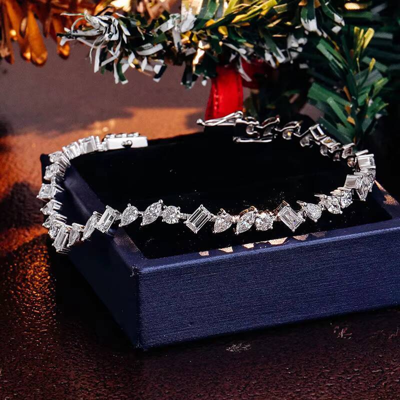 Fashion Jewelry Moissanite Tennis Chain Necklace 925 Sterling Silver 25mm Spot Wholesale Four Prong Tennis Chain Bracelet