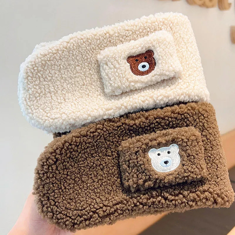 Cute Bear Baby Scarf Solid Color Cartoon Plush Neckerchief for Boy Girl Winter Warm Thicken Lamb Fleece Kids Cross Scarves 251027
