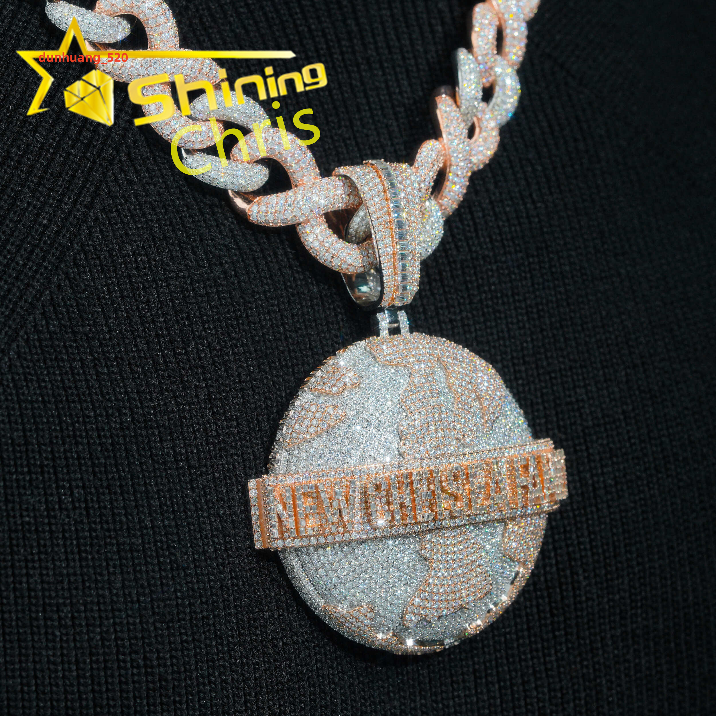 Hip Hop Jewelry Gold Plated Earth Pendant 925 Sterling Silver baguette Moissanite Person Circle Iced Out Pendant