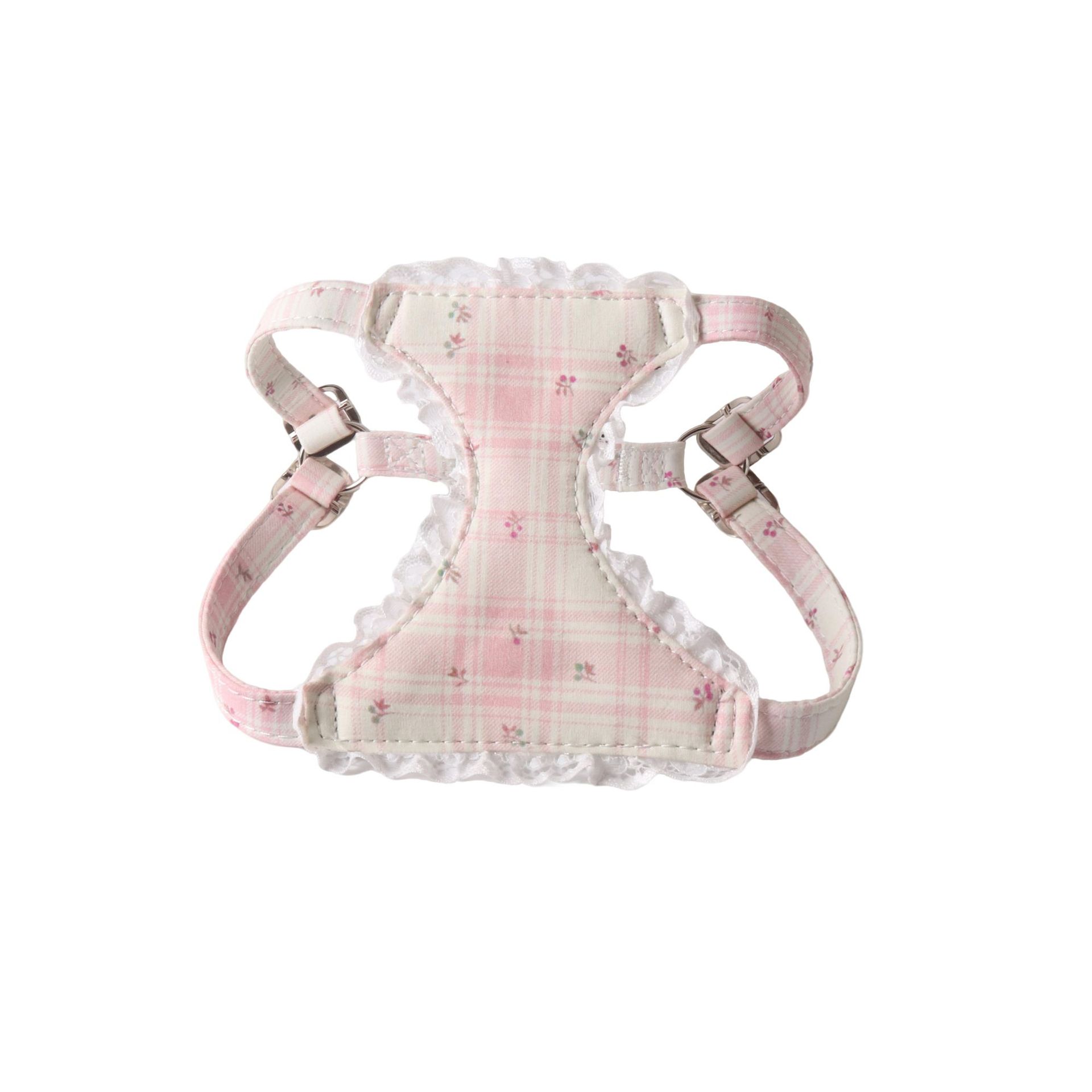 Vintage Plaid Lace Dog Harness and Leash Set, Adjustable Elegant Pet Vest Harness ,Breathable Outdoor Walking Pet Supplies for Small Medium Dogs B156