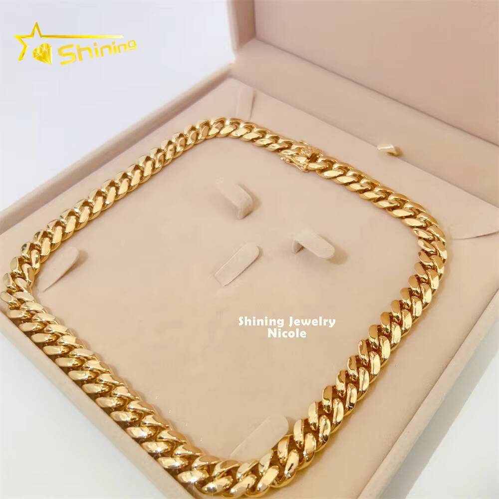 Luxury Plain Design Hip Hop Custom Made 12mm 231g Solid Gold Jewelry 14k Cuban Link Chain