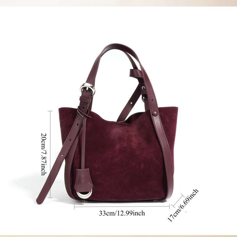 'S Genuine Tote Bag Large Capacity Cowhide Bucket Handbag With Ic Closure, Golden-Tone Hardware Vegetable Tanned Deep Bury/Purple - Minimalist