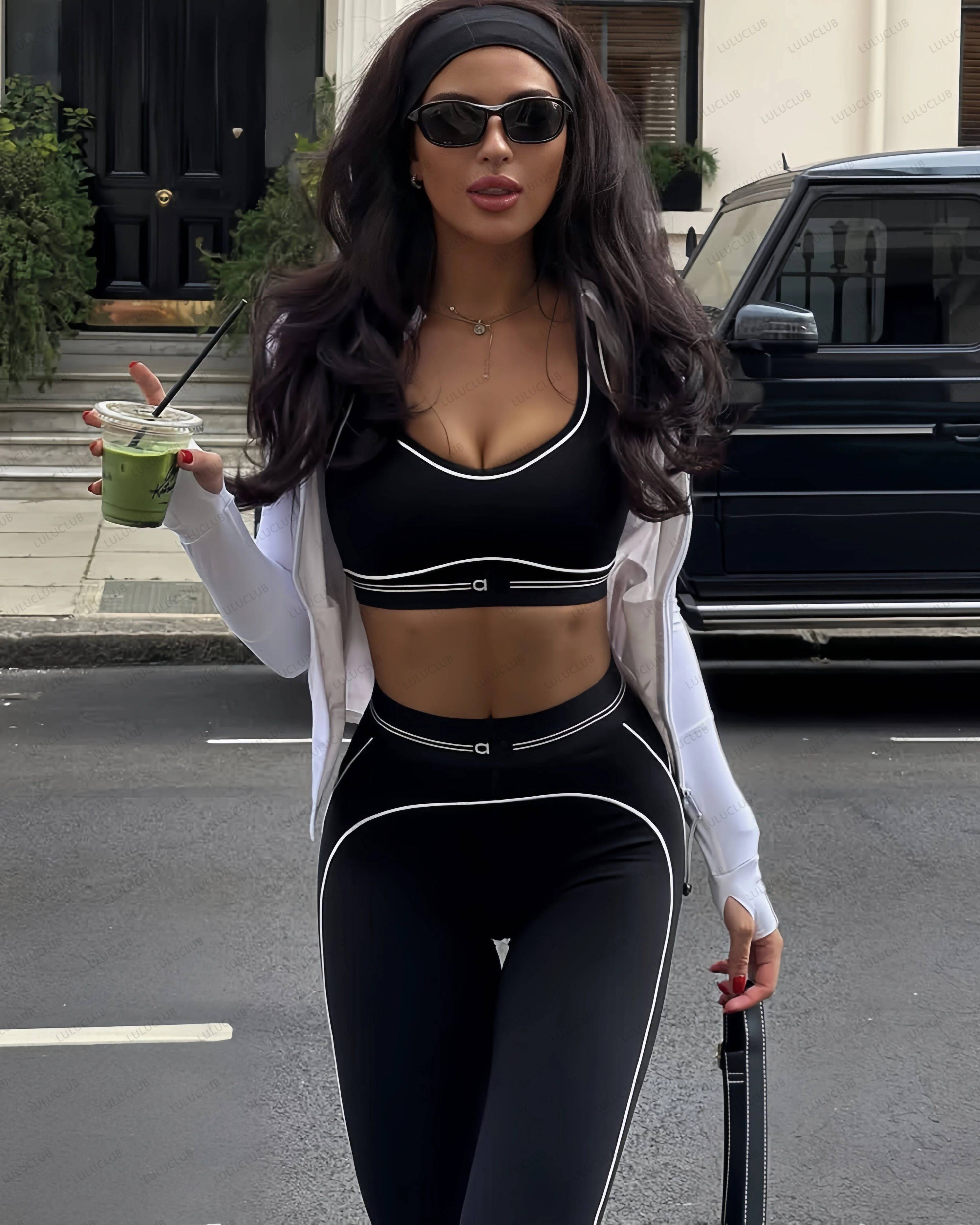 winter jacket women Summer New Women's Yoga Sports Skin Friendly Fabric Elastic White Stripe Breathable Pants Set