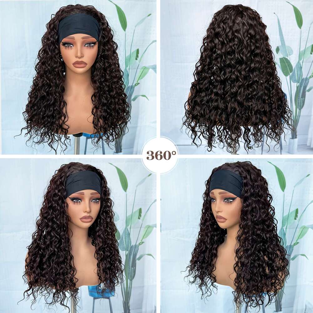 Ombre Cover 20Inch Ombre Brown Elastic Band Head Cover - Kinky Curly Medium Length No-Glue Mechanism Synthetic