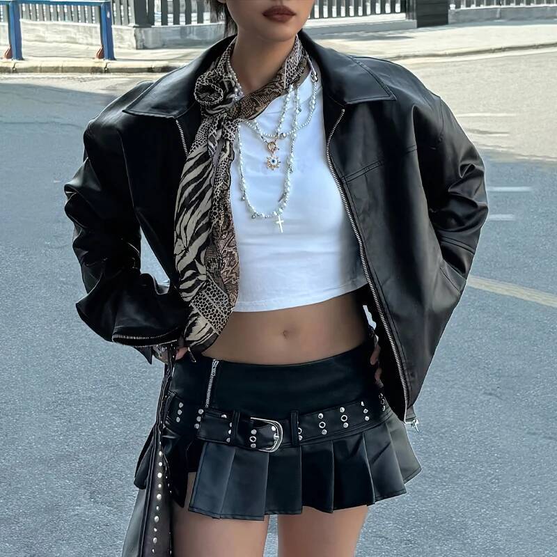 winter jacket women Autumn Women's Faux Leather Jackets 2025 Fall Long Sleeve Bomber Jacket Lapel Zip Up Motorcycle Coats Winter Clothing