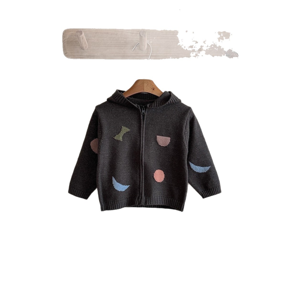New Designer Geometric Pattern Sweater Korean Edition Autumn and Winter Boys' and Girls' Top Boys' Zipper Hooded Cardigan Sweater Fashi