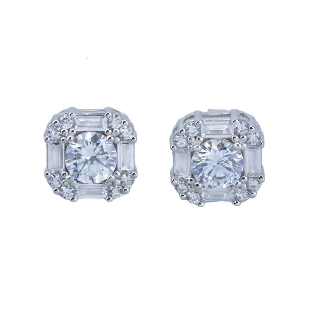 Fine Jewelry High Quality 925 Sterling Silver Prong Setting VVS Moissanite Diamond Geometric Stud Earrings for Women