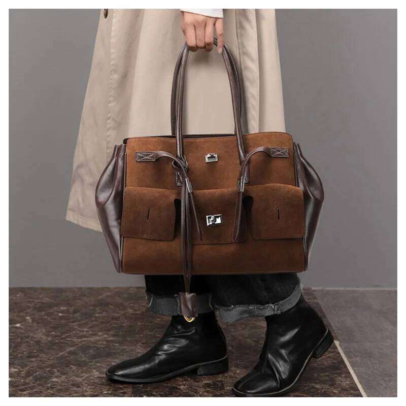 Vintage Suede Large Capacity Women Shoulder Bags Designer Purses Handbag Maillard Autumn and Winter Big Tote Bag